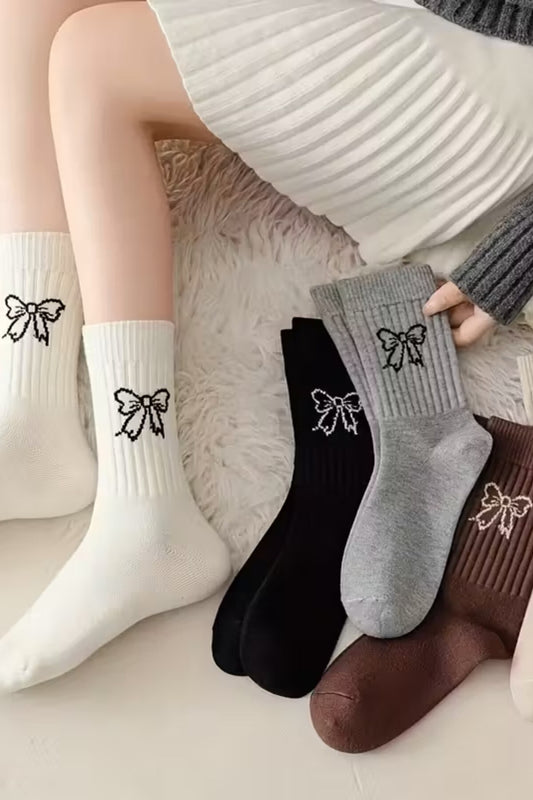 Kadın 5 Çift Premium Kalite Kurdele Desenli Günlük Kullanıma Uygun Kolej Çorap