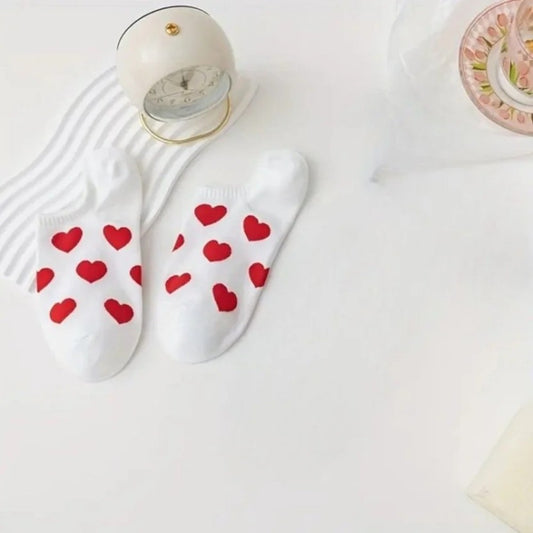 Kadın 5 Çift Premium Kalite Mini Kalp Desenli Görünmez Çorap