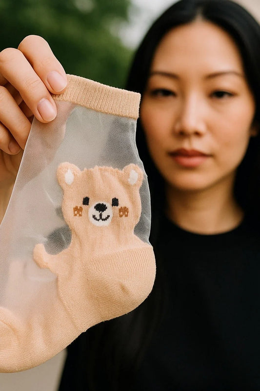 Kadın 4 Çift Premium Kalite Sevimli Kedi Desenli Tül Çorap Ten