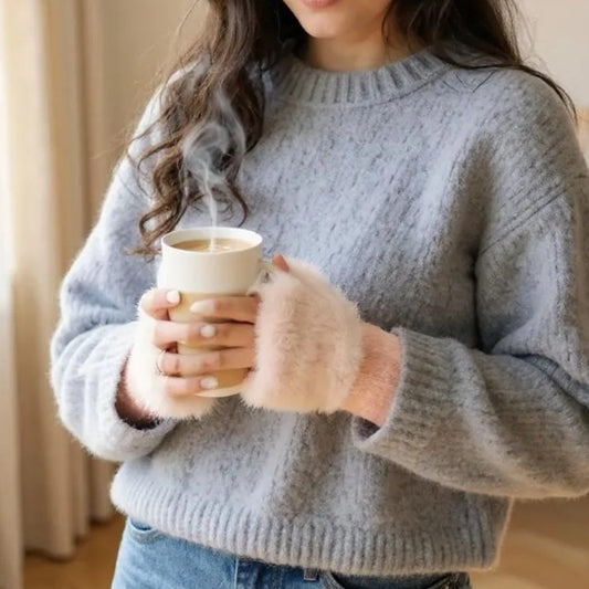 Kadın 1 Çift Kışlık Parmaksız Termal Esnek Polarlı Peluş Eldiven Pembe