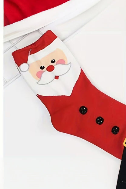 Unisex 1 Çift Noel Çorabı Yeni Yılbaşı Noel Baba Desenli Uzun Soket Çorap Kırmızı