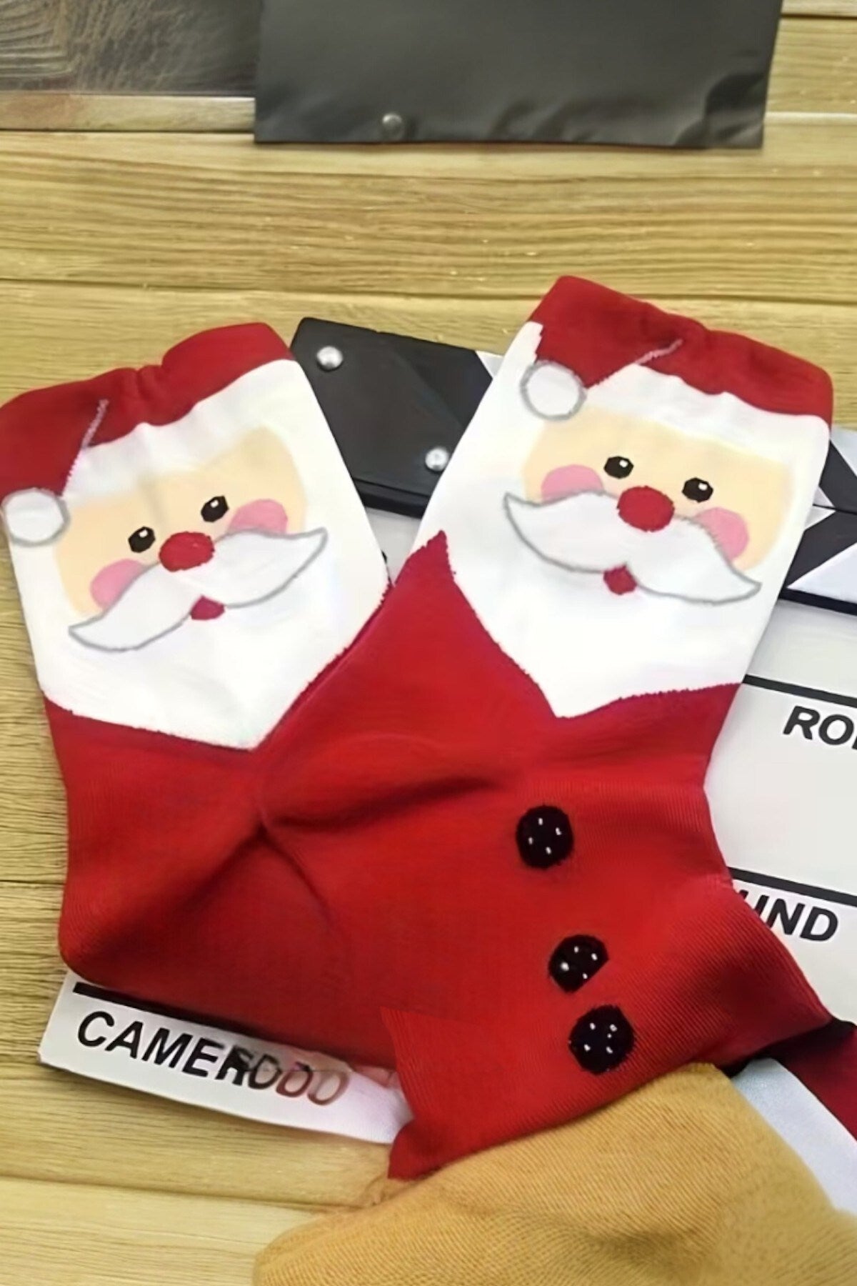 Unisex 1 Çift Noel Çorabı Yeni Yılbaşı Noel Baba Desenli Uzun Soket Çorap Kırmızı