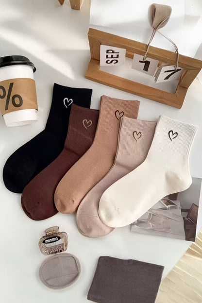 Kadın 5 Çift Premium Kalite Mini Kalp Desenli Günlük Kullanım Sevimli Kolej Çorabı