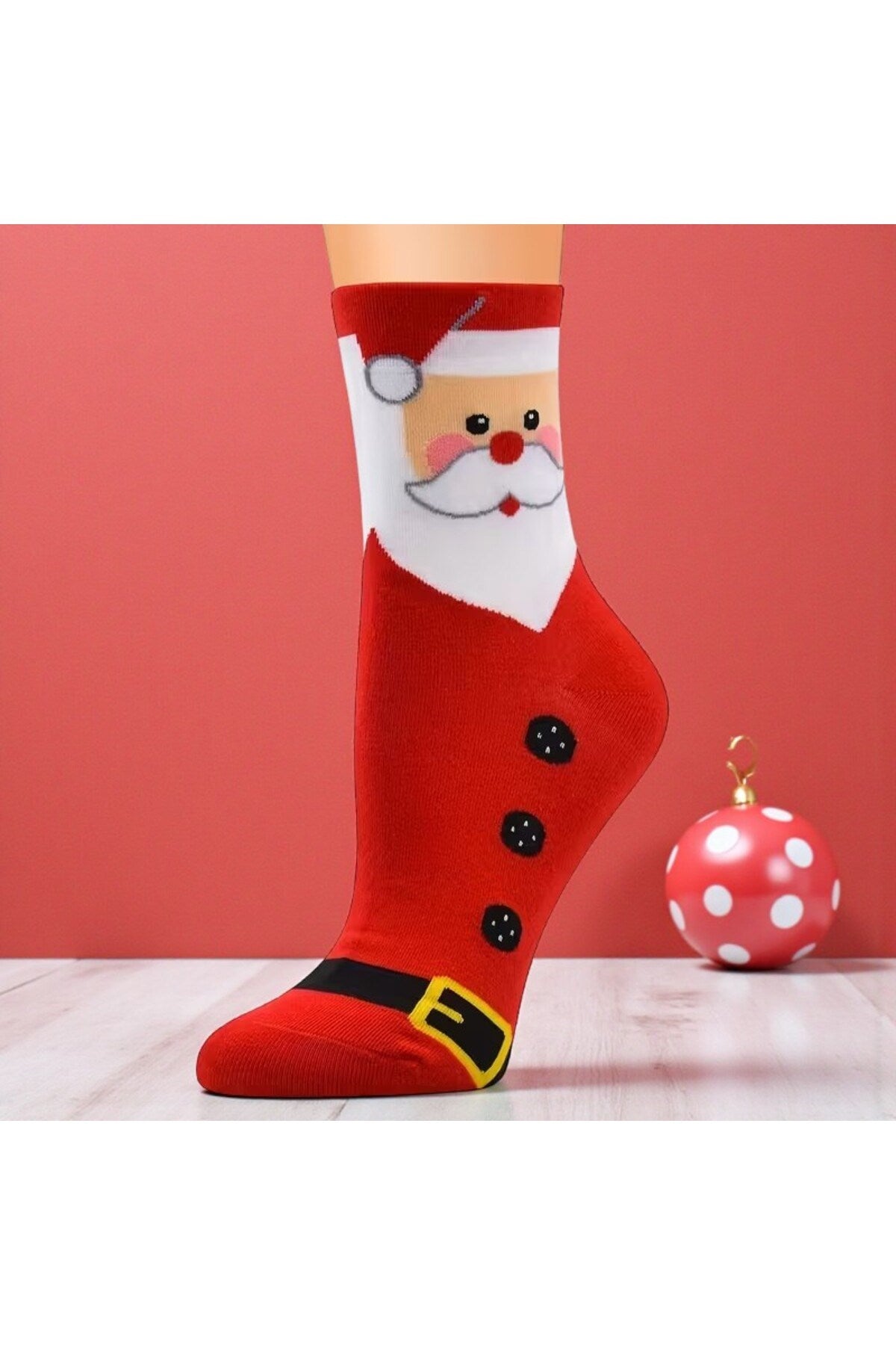 Unisex 1 Çift Noel Çorabı Yeni Yılbaşı Noel Baba Desenli Uzun Soket Çorap Kırmızı