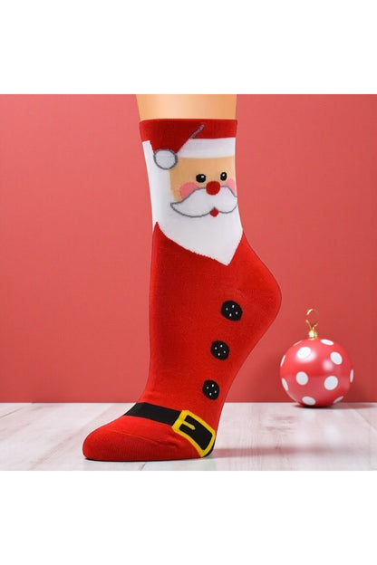 Unisex 1 Çift Noel Çorabı Yeni Yılbaşı Noel Baba Desenli Uzun Soket Çorap Kırmızı