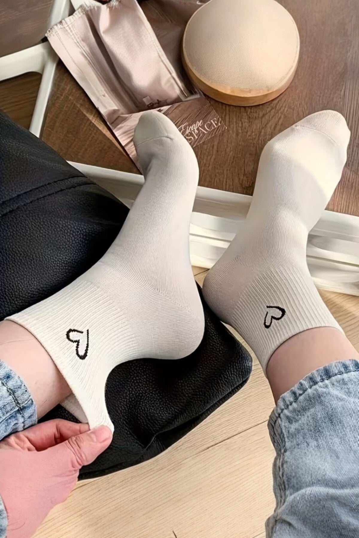 Kadın 5 Çift Premium Kalite Mini Kalp Desenli Günlük Kullanım Sevimli Kolej Çorabı