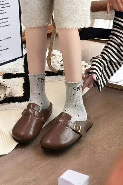 Kadın 4 Çift Kurdale ve Puantiye Desenli Günlük Kullanıma Uygun Japon Tarzı Kolej Çorap