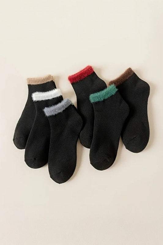 Kadın 6 Çift Renkli Peluş Kenarlı Sıcak Tutan Rahat Günlük Havlu Termal Patik Çok Renkli