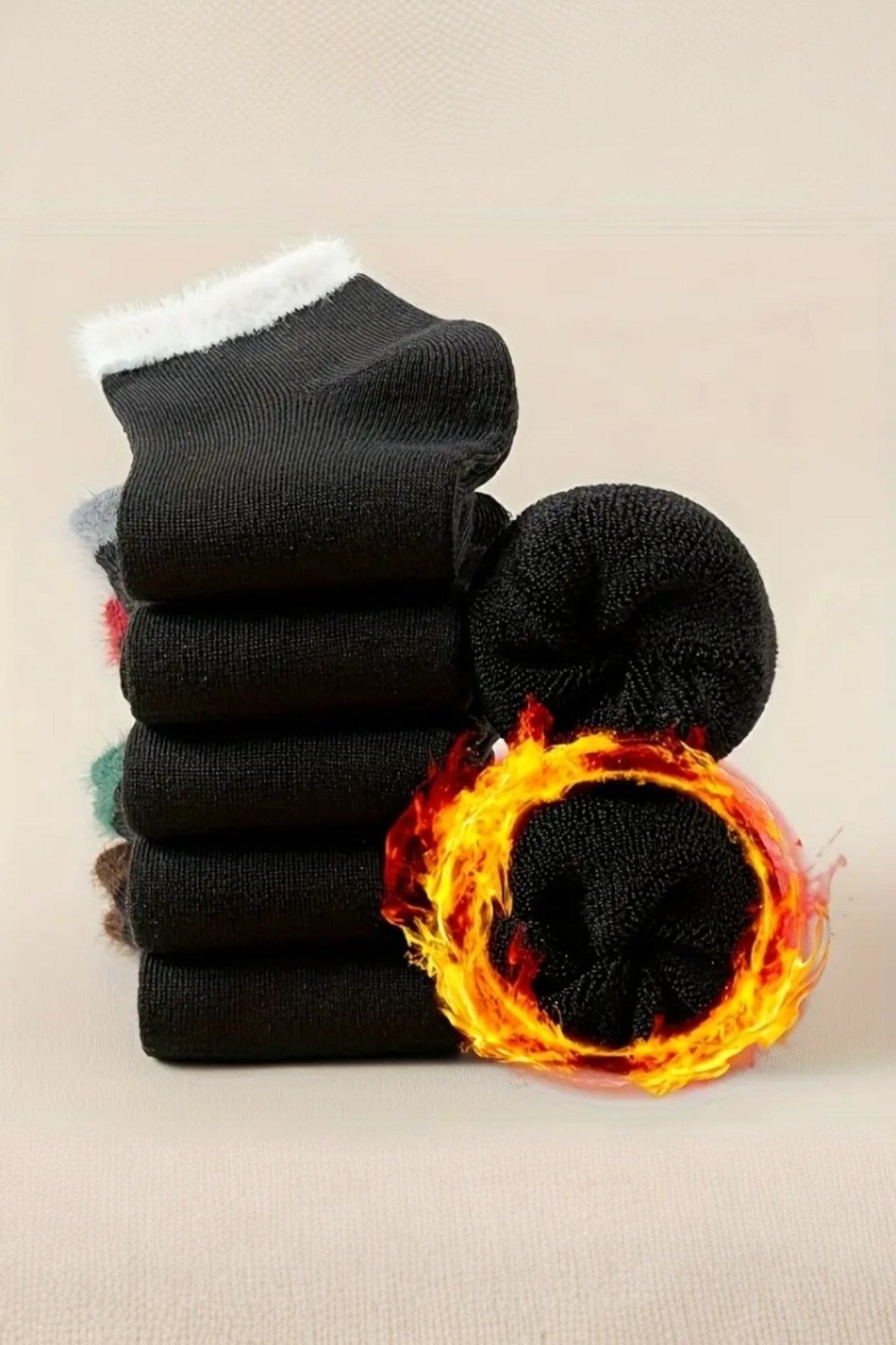 Kadın 6 Çift Renkli Peluş Kenarlı Sıcak Tutan Rahat Günlük Havlu Termal Patik Çok Renkli