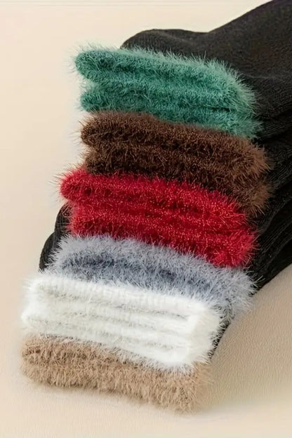 Kadın 6 Çift Renkli Peluş Kenarlı Sıcak Tutan Rahat Günlük Havlu Termal Patik Çok Renkli